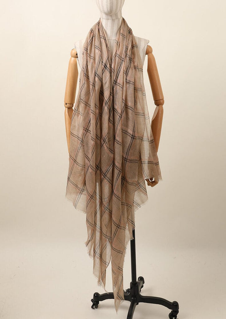 Designer Shawl Gold Thread Metalic Plaid Scarf-Pink/Black - - Luxury Accessories by WAAMII