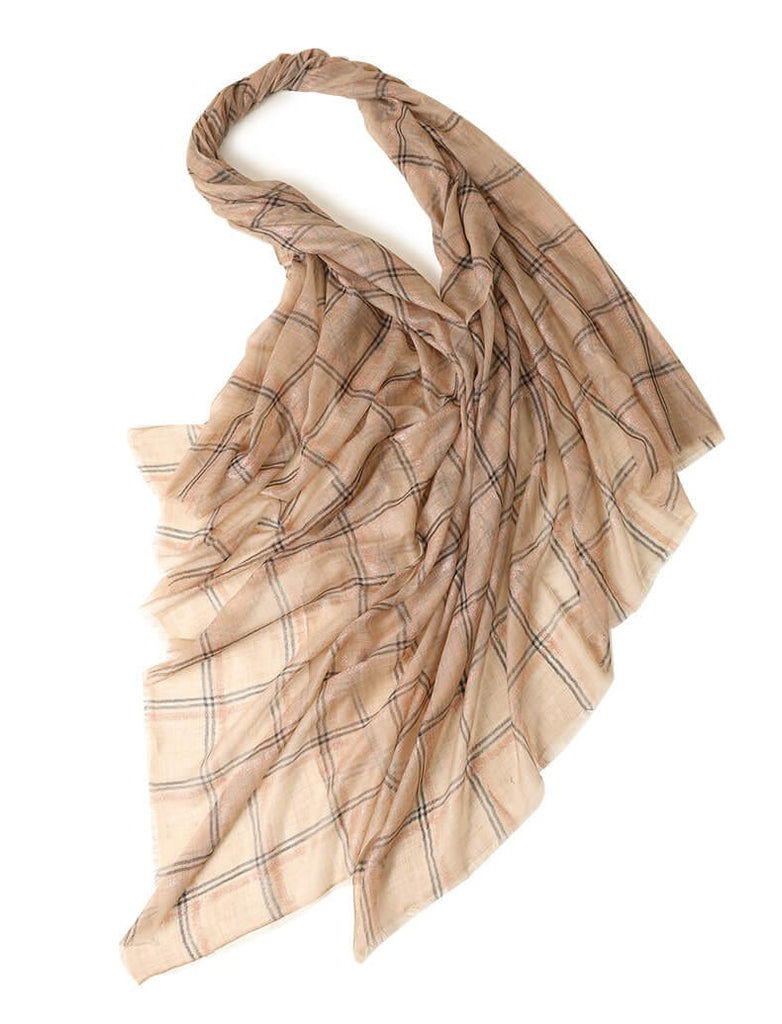 Designer Shawl Gold Thread Metalic Plaid Scarf-Pink/Black - - Luxury Accessories by WAAMII