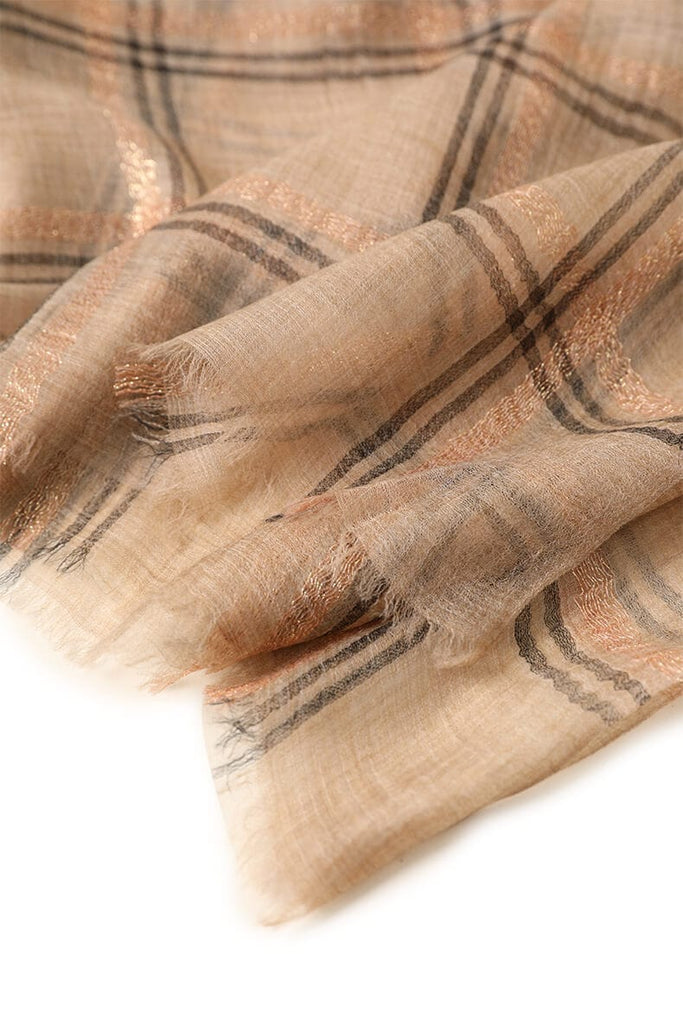Designer Shawl Gold Thread Metalic Plaid Scarf-Pink/Black - - Luxury Accessories by WAAMII