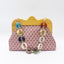 Wrinkle Leather Wooden Handle Clutch Crossbody Bag With Acrylic Bold Chains - Purple - Luxury bags by WAAMII