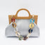 Wrinkle Leather Wooden Handle Clutch Crossbody Bag With Acrylic Bold Chains - Silver - Luxury bags by WAAMII