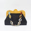 Wrinkle Leather Wooden Handle Clutch Crossbody Bag With Acrylic Bold Chains - Black - Luxury bags by WAAMII