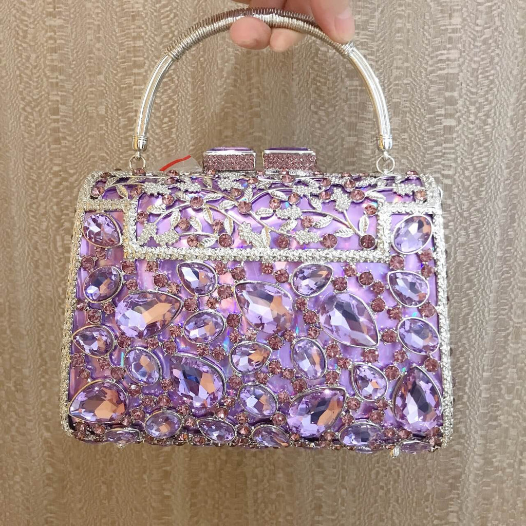Gemma Fleur Rain Rhinestone Clutch in Violet - WAAMII