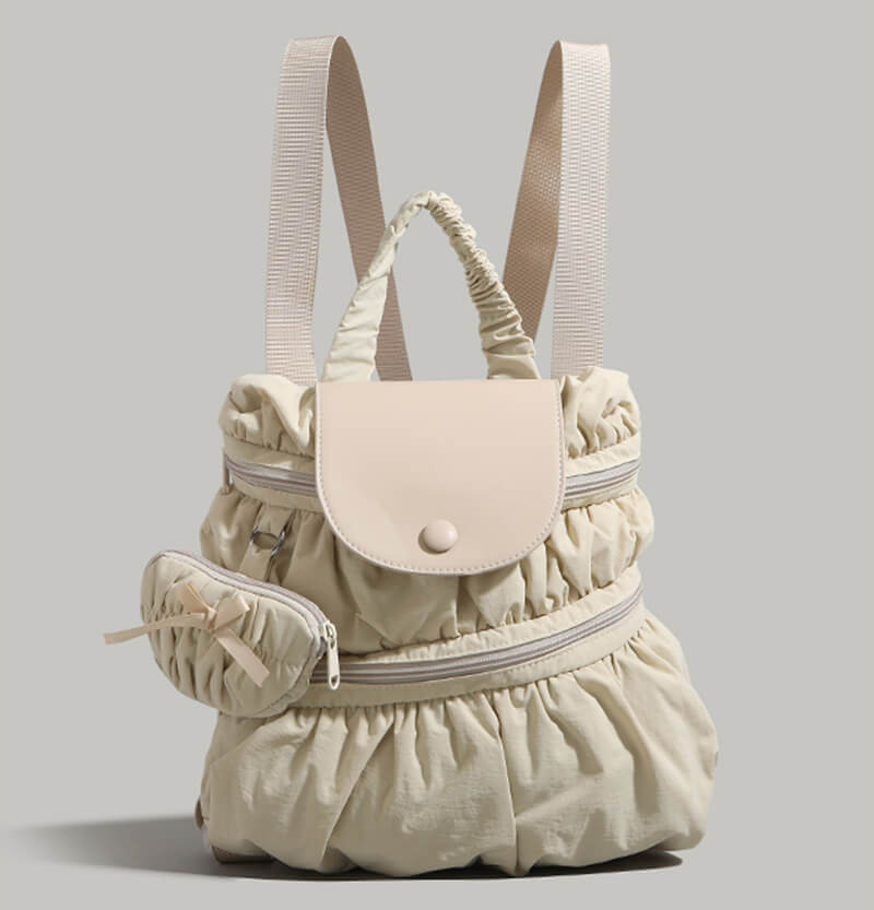 Bowknot Nylon Backpack Large Laptop School Bag For College Girls in Off-white - WAAMII