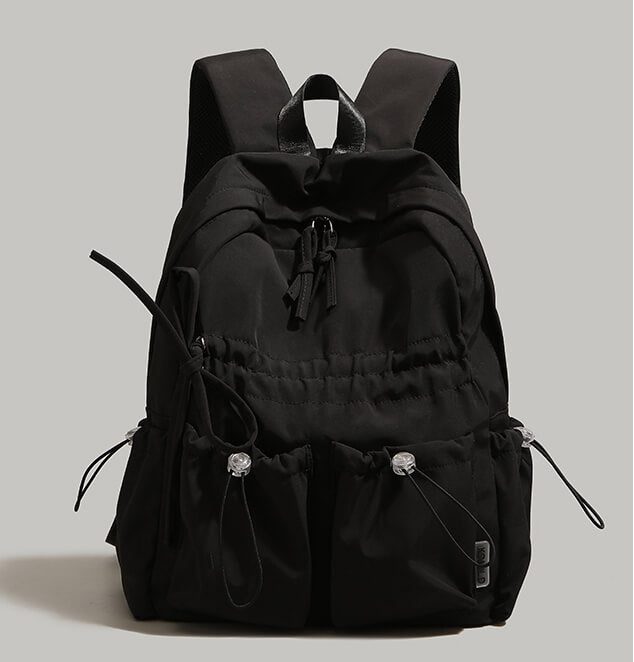 Bowknot Nylon Backpack Large Laptop School Bag For College Girls in Black - WAAMII