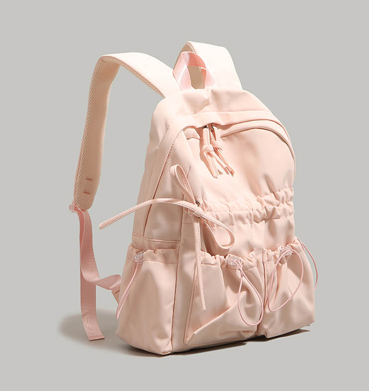 Bowknot Nylon Backpack Large Laptop School Bag For College Girls - Detailed shot (3) - WAAMII