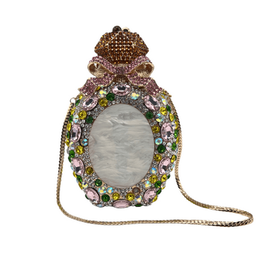 Jade Elixir Bottle-Shaped Crystal Clutch in Oval Gold Multicolor - WAAMII