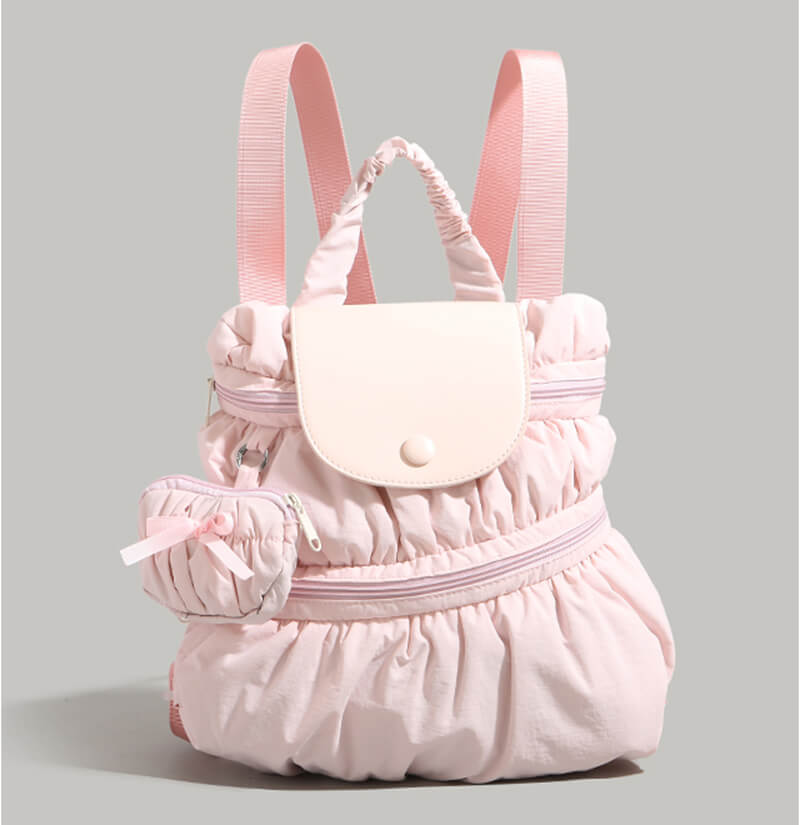 Bowknot Nylon Backpack Large Laptop School Bag For College Girls in Pink - WAAMII