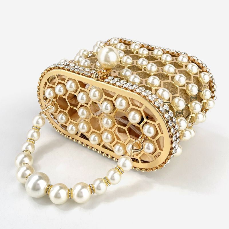 Della Pearl Beaded Honeycomb Clutch - - Luxury bags by WAAMII