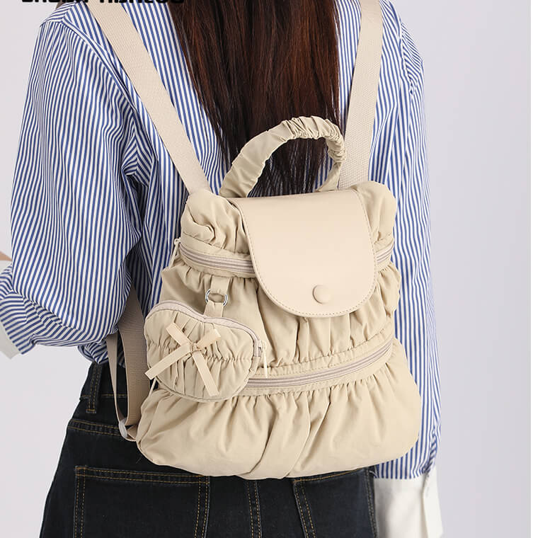 Bowknot Nylon Backpack Large Laptop School Bag For College Girls - Detailed shot (3) - WAAMII