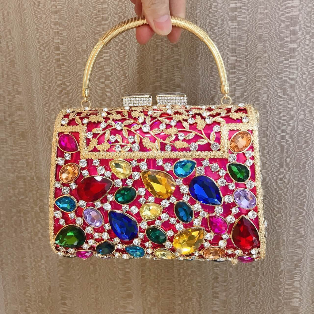 Gemma Fleur Rain Rhinestone Clutch in Rose Red - WAAMII