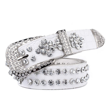 Velora Studded Leather Belt For Dress in white - WAAMII