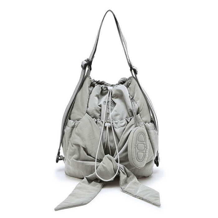 Bowknot Drawstring Embroidered Backpack 2-in-1 Shoulder Bag - Side profile (6) - WAAMII