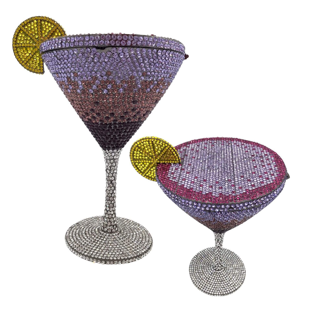 CrystaTini Stemmed Cocktail Clutch with Lemon Slice & Mirror Lid in Sediment Purple - WAAMII