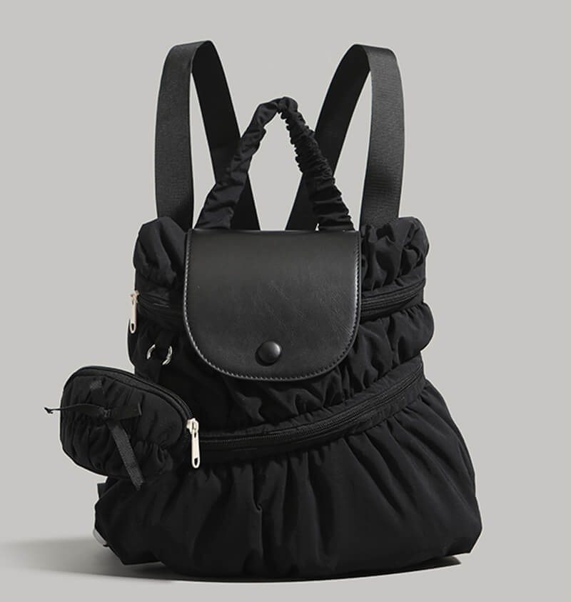 Bowknot Nylon Backpack Large Laptop School Bag For College Girls in Black - WAAMII