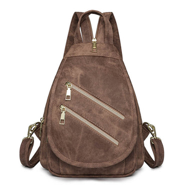 Mini Leather Backpack Multi-Pocket Chest Bag for Women in Brown - WAAMII