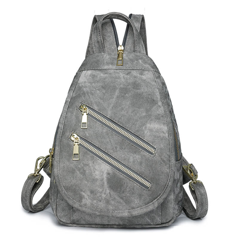 Mini Leather Backpack Multi-Pocket Chest Bag for Women in Gray - WAAMII