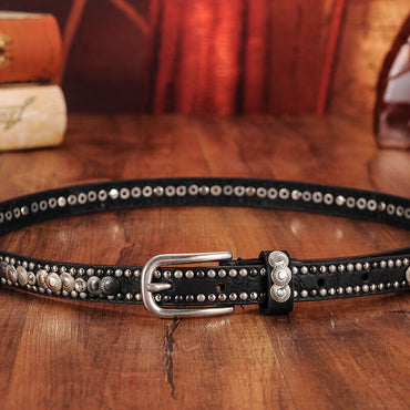 Seraphina Rhinestone Wide Leather Belt in black - WAAMII