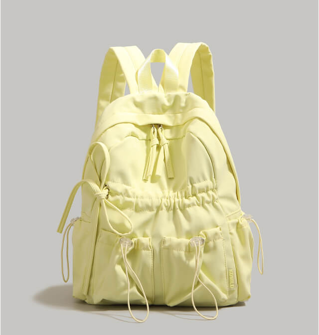 Bowknot Nylon Backpack Large Laptop School Bag For College Girls in Yellow - WAAMII