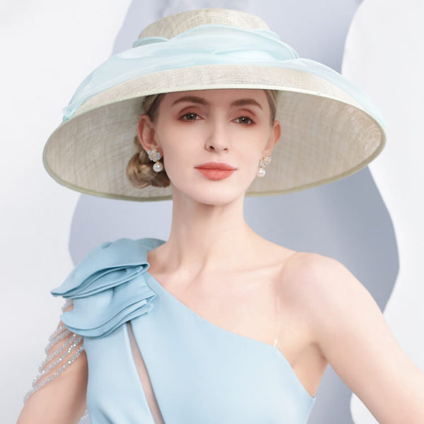Elegant Linen Wide-Brim Kentucky Derby Hat for Women, sky blue / Adjustable Elegant Linen Wide-Brim Kentucky Derby Hat for Women, sky blue / Adjustable