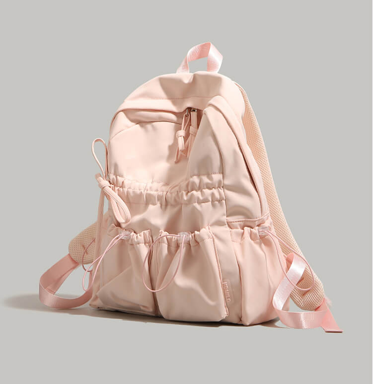 Bowknot Nylon Backpack Large Laptop School Bag For College Girls - Front view (4) - WAAMII