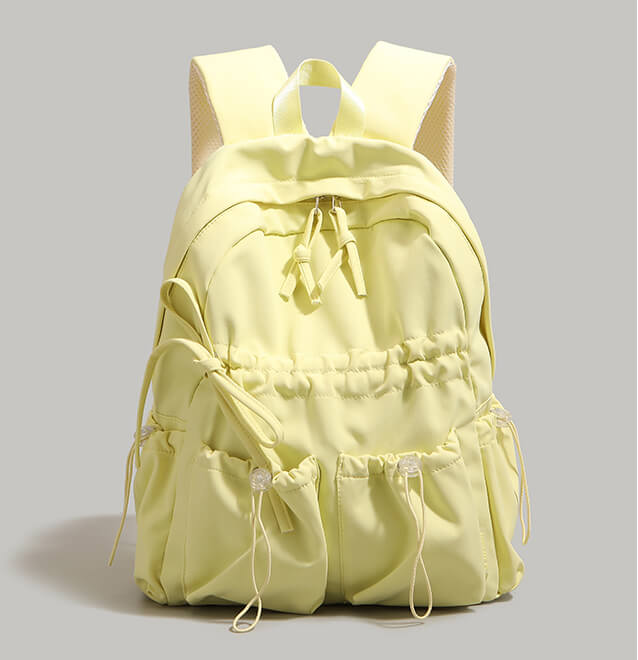 Bowknot Nylon Backpack Large Laptop School Bag For College Girls in Yellow - WAAMII