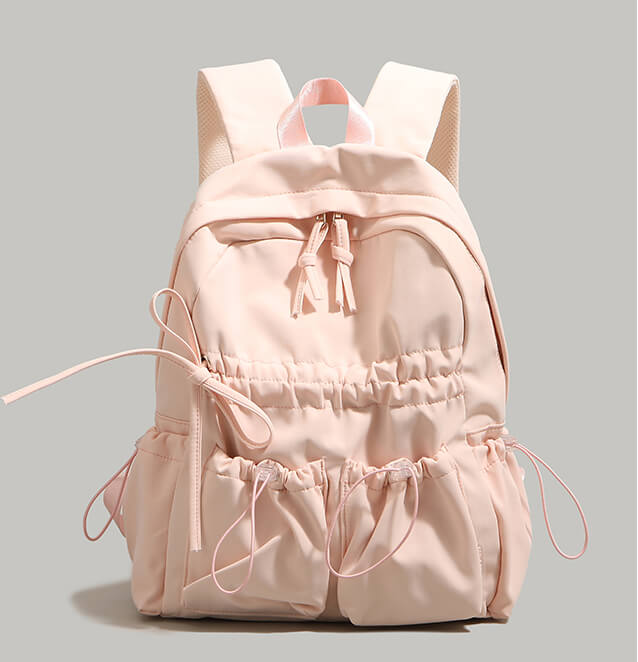 Bowknot Nylon Backpack Large Laptop School Bag For College Girls in Pink - WAAMII