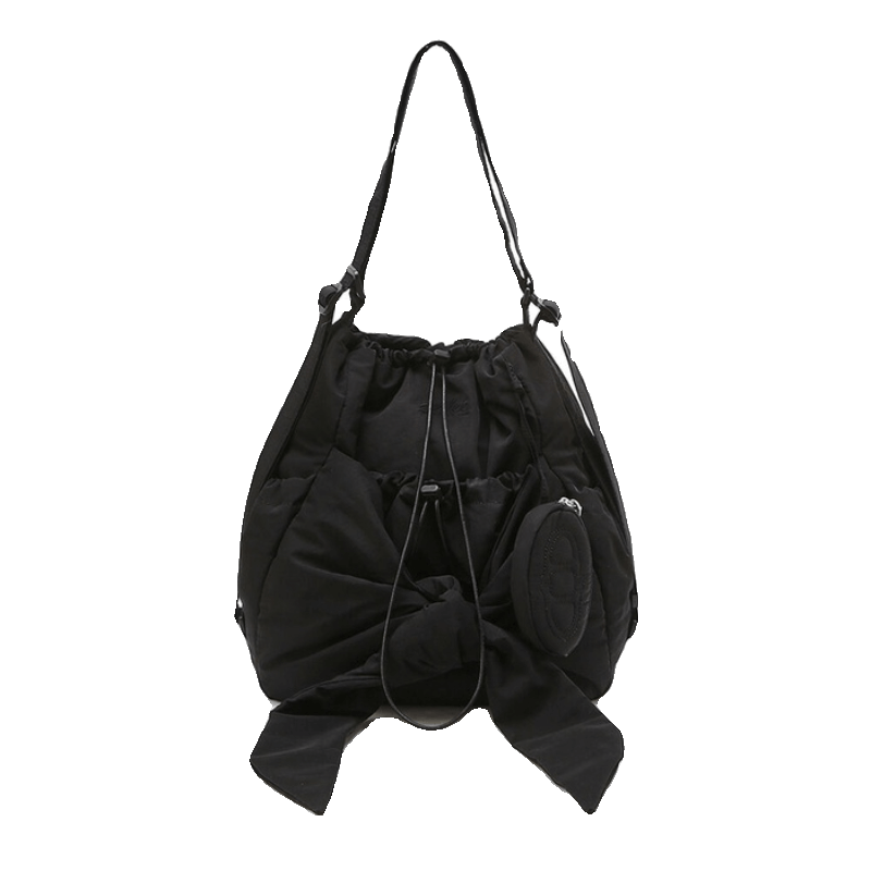 Bowknot Drawstring Embroidered Backpack 2-in-1 Shoulder Bag - Back view (5) - WAAMII