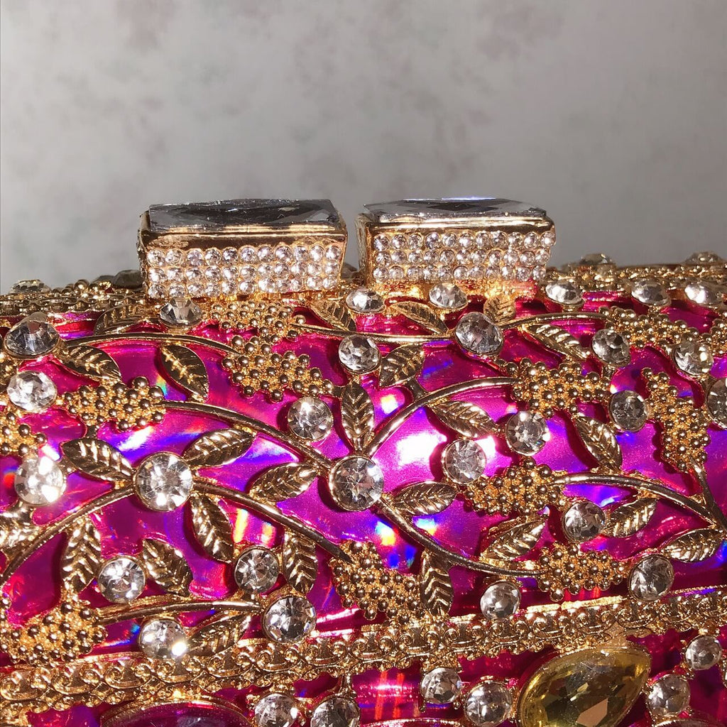 Gemma Fleur Rain Rhinestone Clutch - Front view (4) - WAAMII