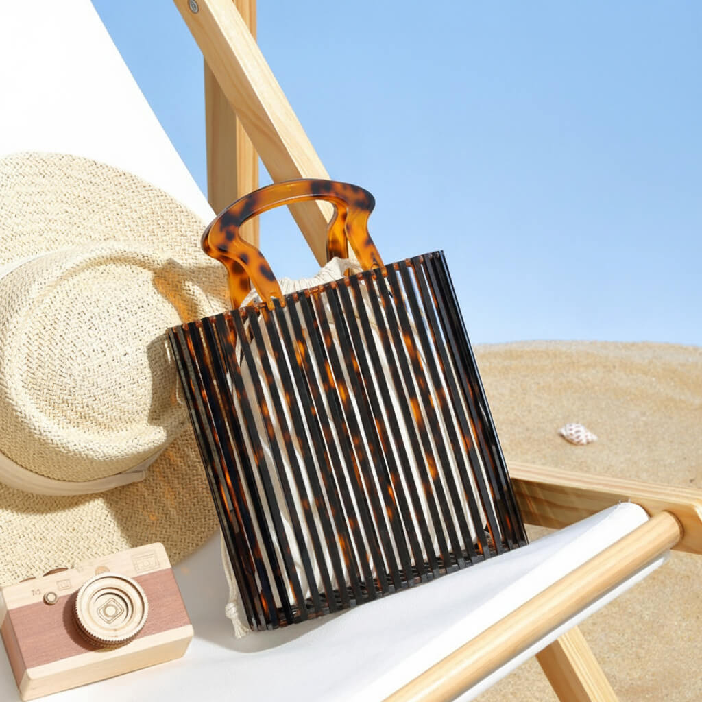 Sac seau en acrylique avec poignée supérieure et pochette creuse