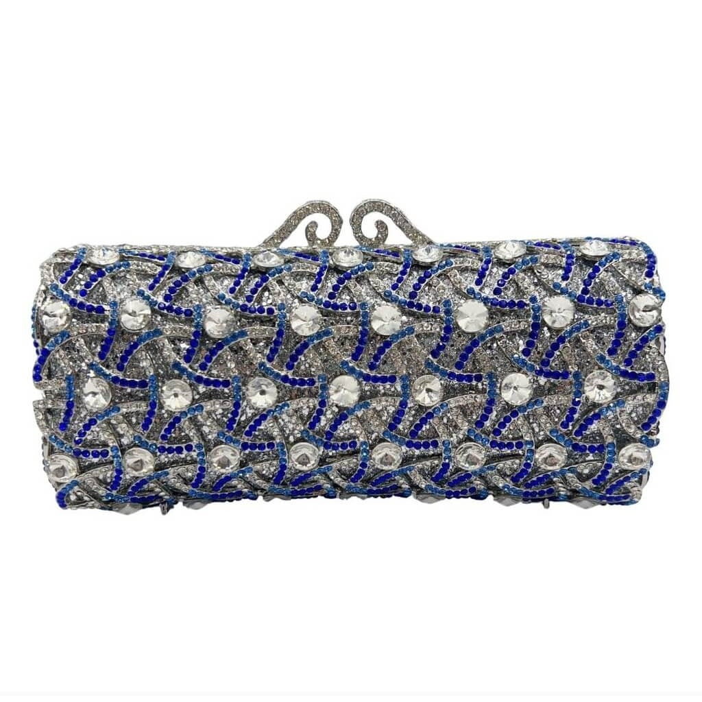 Arctic Helix Cylinder Rhinestone Clutch - Silver Blue