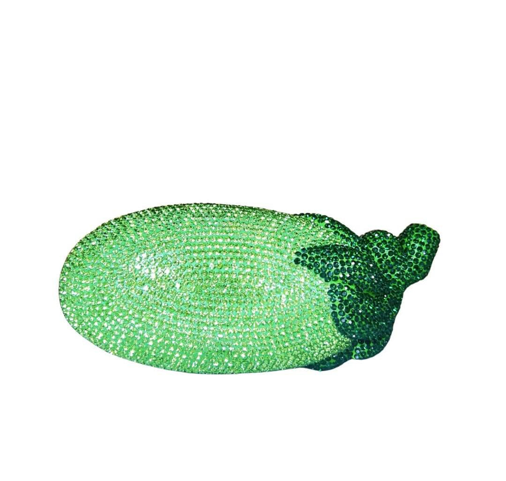 Aubrielle Eggplant Rhinestone Clutch - Light Green