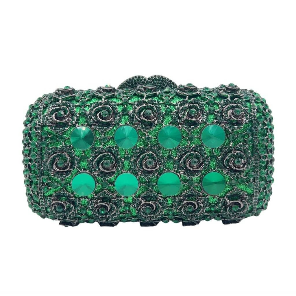 Azure Mosaic Rose Rectangular Crystal Clutch - Green