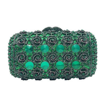Azure Mosaic Rose Rectangular Crystal Clutch - Green