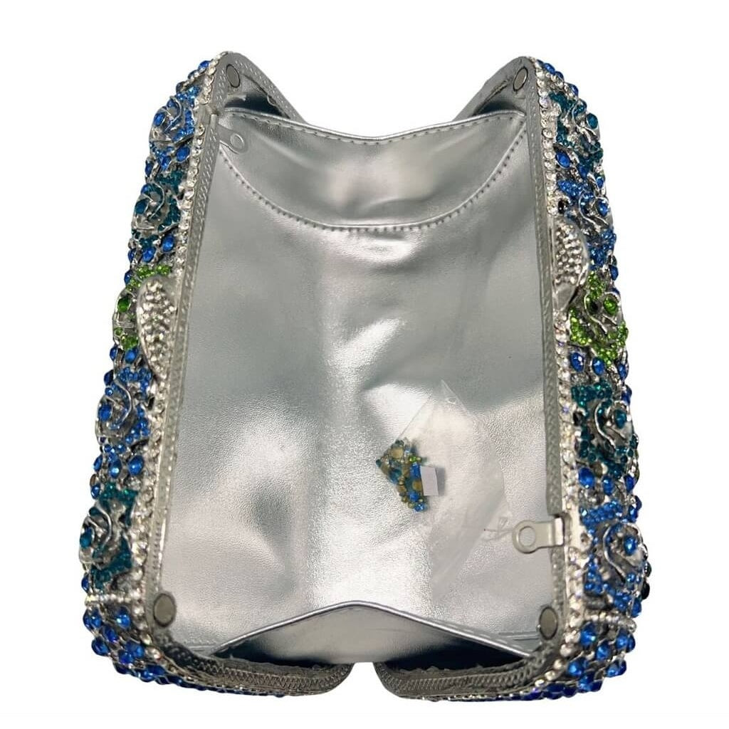 Azure Mosaic Rose Rectangular Crystal Clutch - View 2