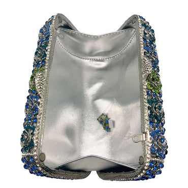 Azure Mosaic Rose Rectangular Crystal Clutch - View 2