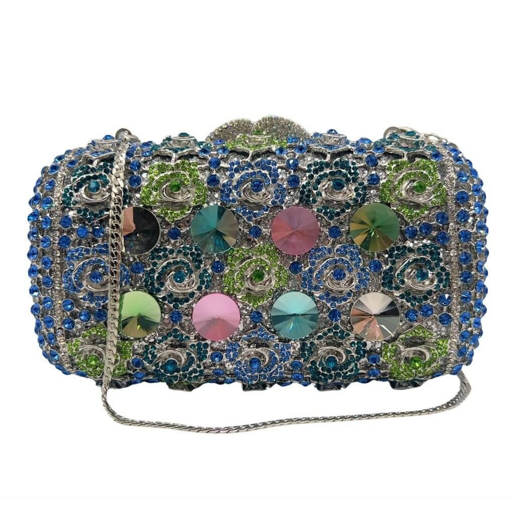 Azure Mosaic Rose Rectangular Crystal Clutch - View 3