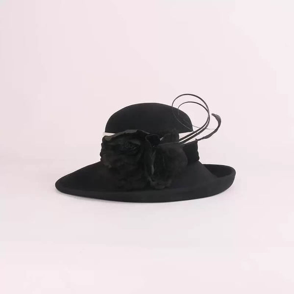 British Wide Brim Vintage Church Dress Hat, White Black