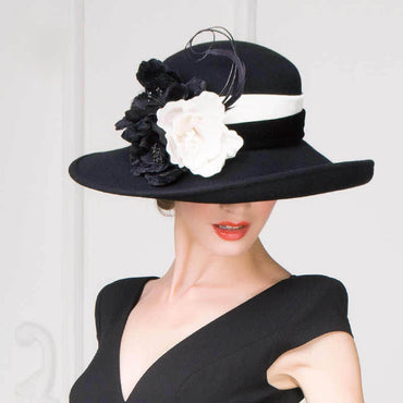 British Wide Brim Vintage Church Dress Hat - White black - Luxury Accessories by WAAMII