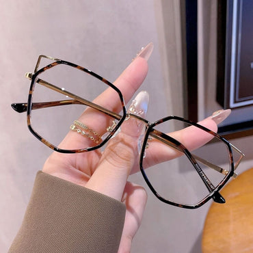 Cat-Ear Polygonal Alloy Glasses Frame W18072 - Gold Spotted Leopard Print
