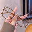 Cat-Ear Polygonal Alloy Glasses Frame W18072 - Golden Rim Coffee