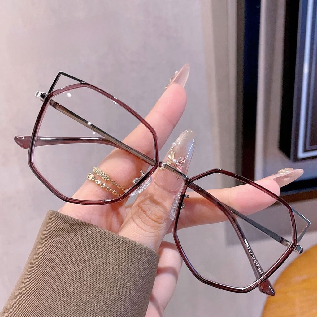 Cat-Ear Polygonal Alloy Glasses Frame W18072 - Silver Framed Purple