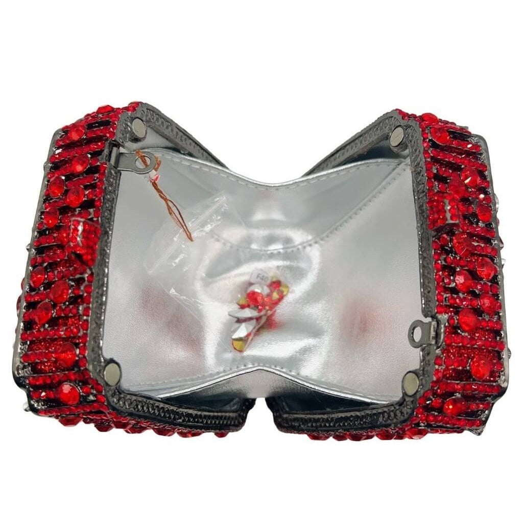 Crimson Opera Enamel Rose Rhinestone Clutch - View 2