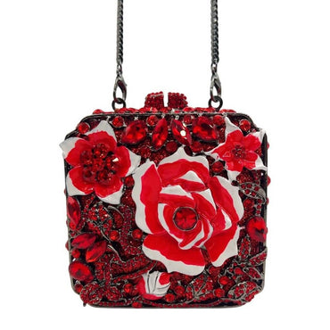 Crimson Opera Enamel Rose Rhinestone Clutch - View 4