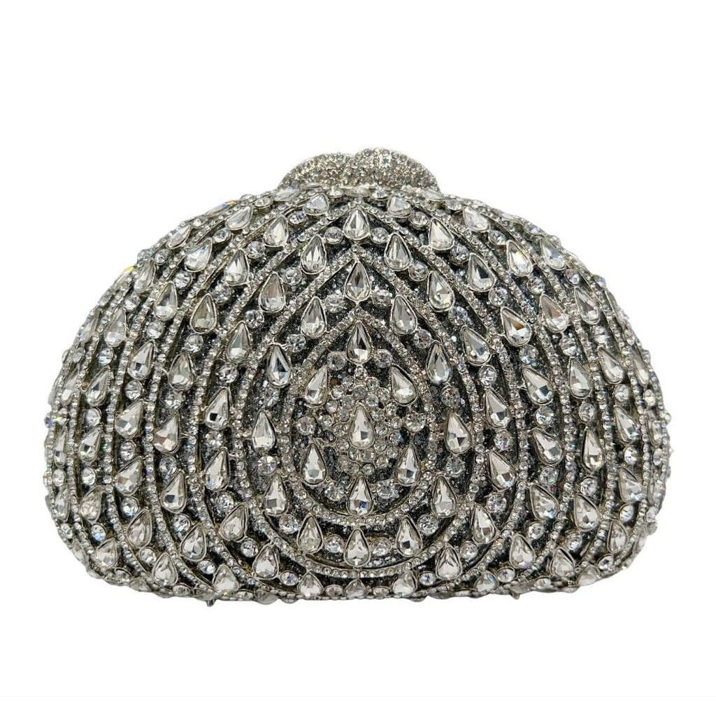 Crystal Halo Teardrop Rhinestone Clutch - Silver