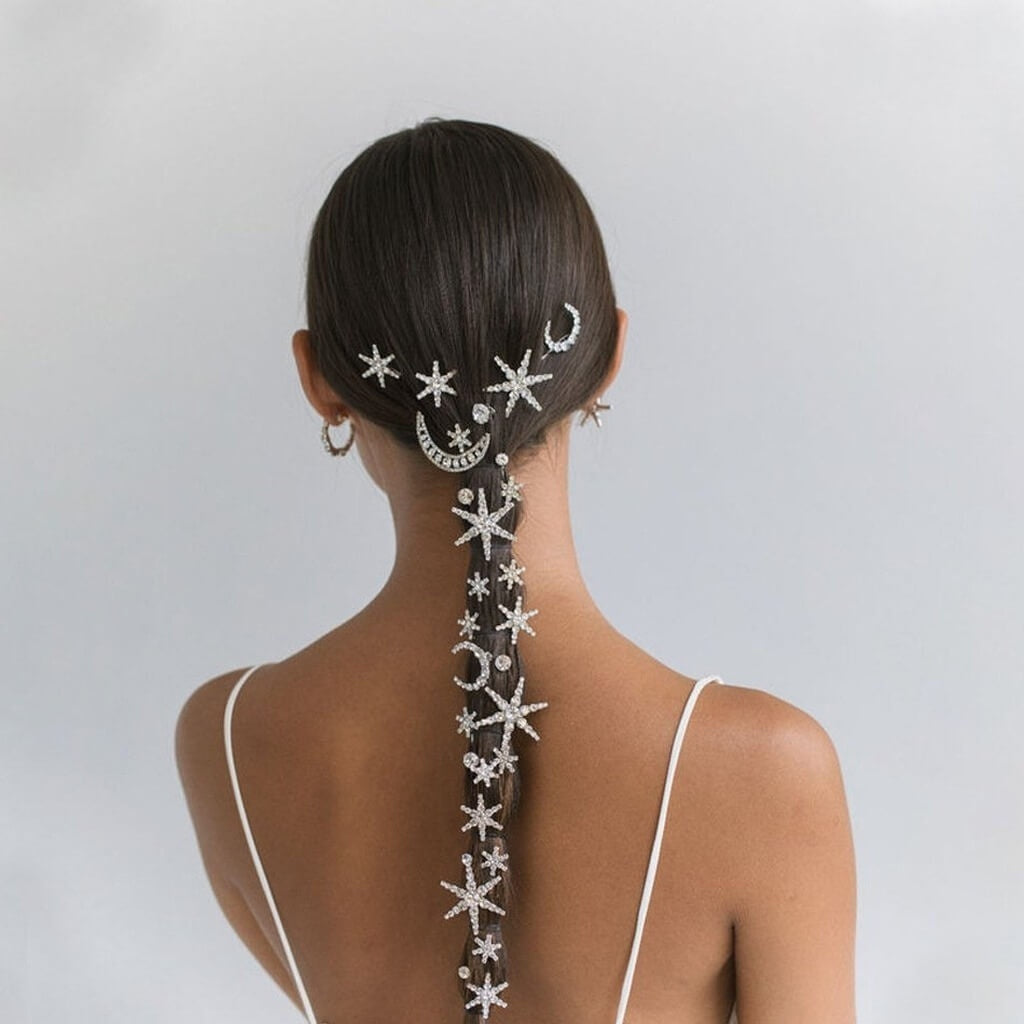 Crystal Star & Moon Hair Pin Set - View 1