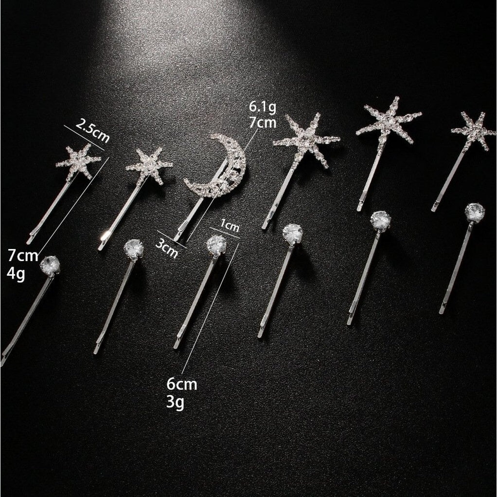 Crystal Star & Moon Hair Pin Set - View 2
