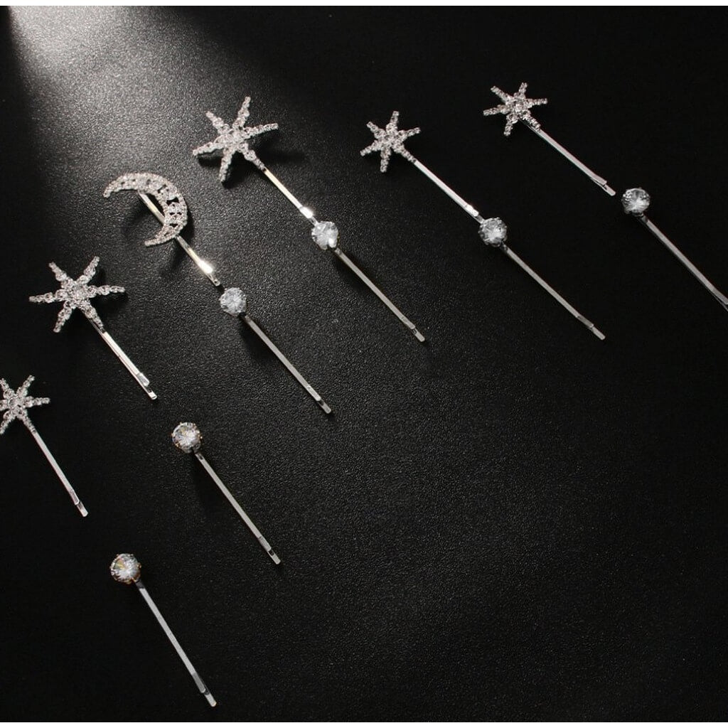 Crystal Star & Moon Hair Pin Set - View 4