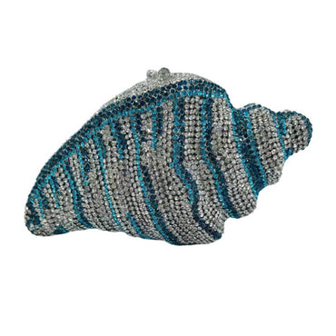 Crystal Conch Shape Minaudiere - Blue Silver - Luxury bags by WAAMII