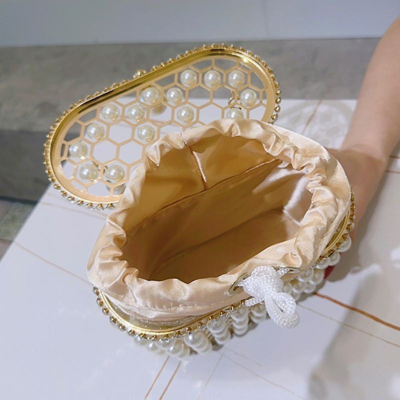 Della Pearl Beaded Honeycomb Clutch - - Luxury bags by WAAMII